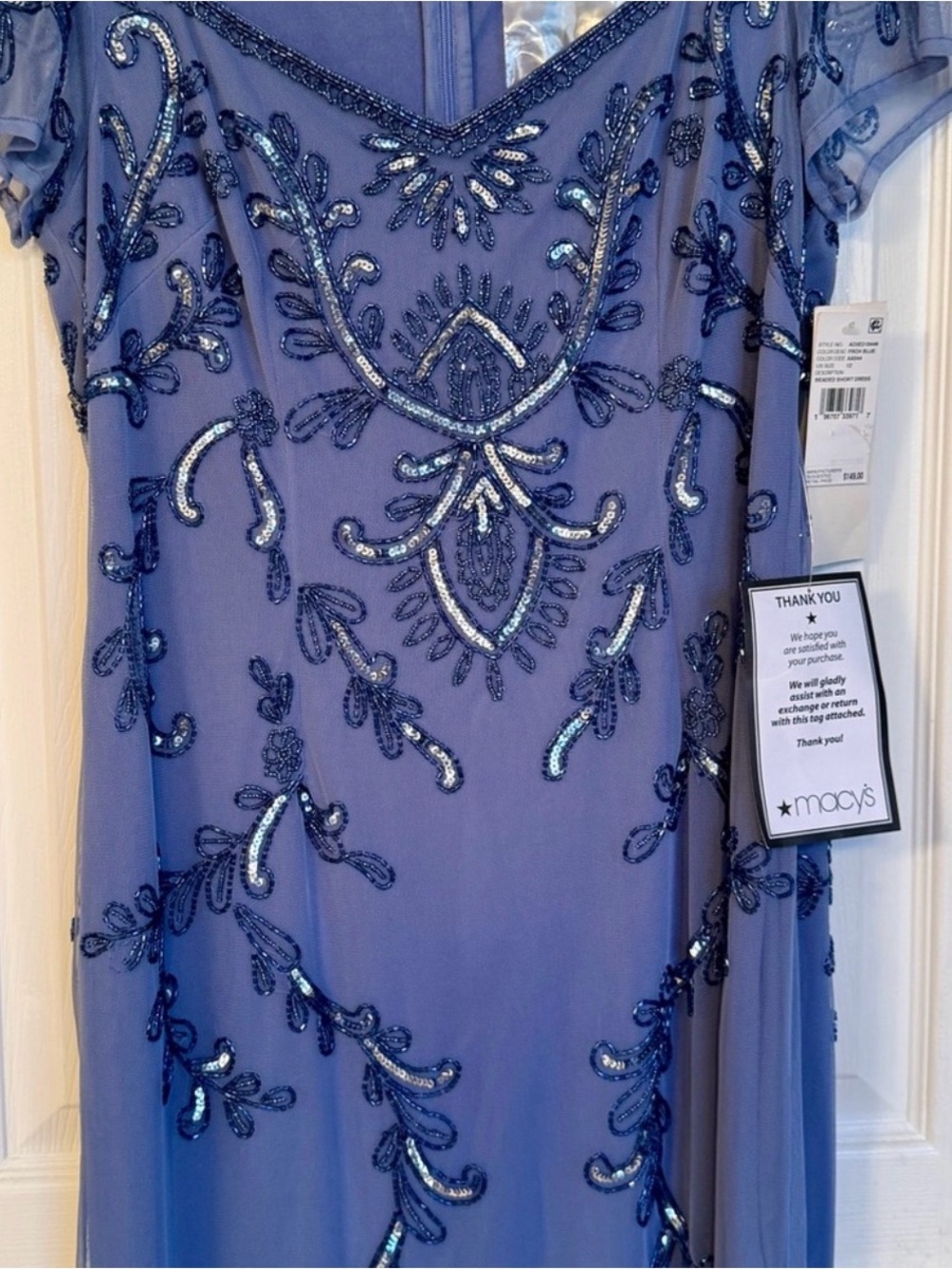 Adrianna Papell Lavender and Navy Beaded Midi Dress